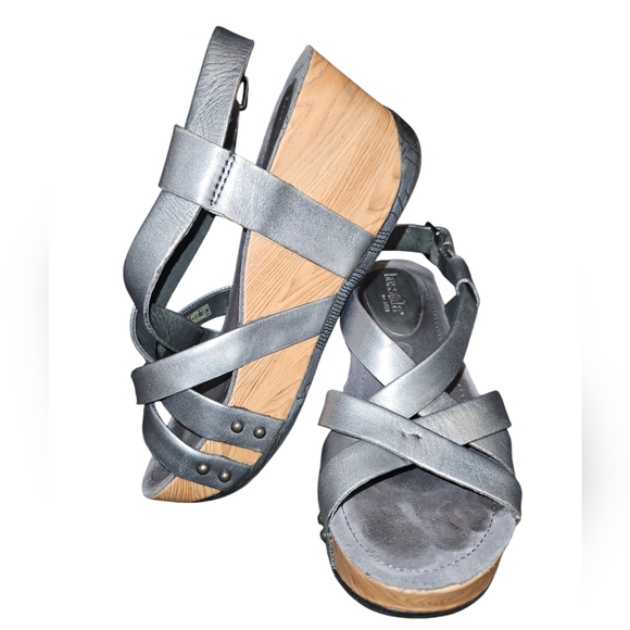 Bussola Formentera Cross Straps Wedge Sandals Atlantic Silver size 37 - Picture 3 of 5